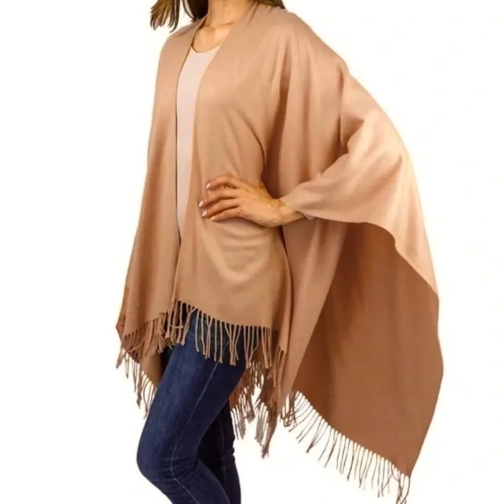 ❤️ 3/50 Adrienne Vittadini Pinkish Beige Tassel Shawl Scarf One Size